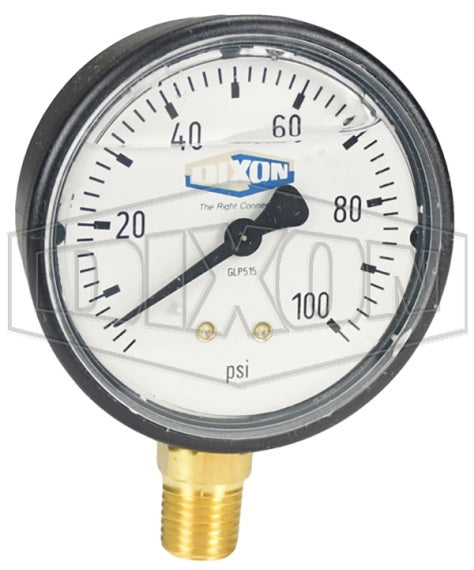 GLP515 by Dixon Valve | Liquid Filled Gauge | Lower Mount | 2-1/2" Face | 1/4" Lower Mount | 0-100 PSI Range | ABS Plastic Case