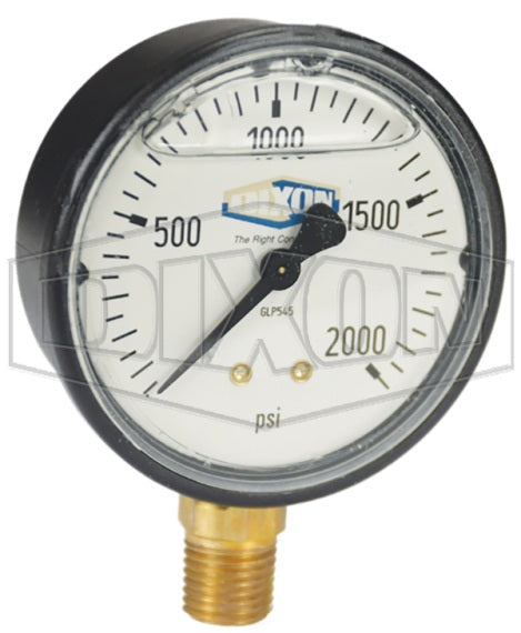GLP545 by Dixon Valve | Liquid Filled Gauge | Lower Mount | 2-1/2" Face | 1/4" Lower Mount | 0-2000 PSI Range | ABS Plastic Case