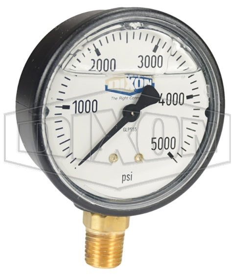 GLP555 by Dixon Valve | Liquid Filled Gauge | Lower Mount | 2-1/2" Face | 1/4" Lower Mount | 0-5000 PSI Range | ABS Plastic Case
