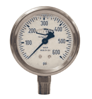 GLS455 Dixon Valve Liquid Filled Stainless Case Gauge - 2-1/2" Face, 1/4" Lower Mount - 0-5000 PSI