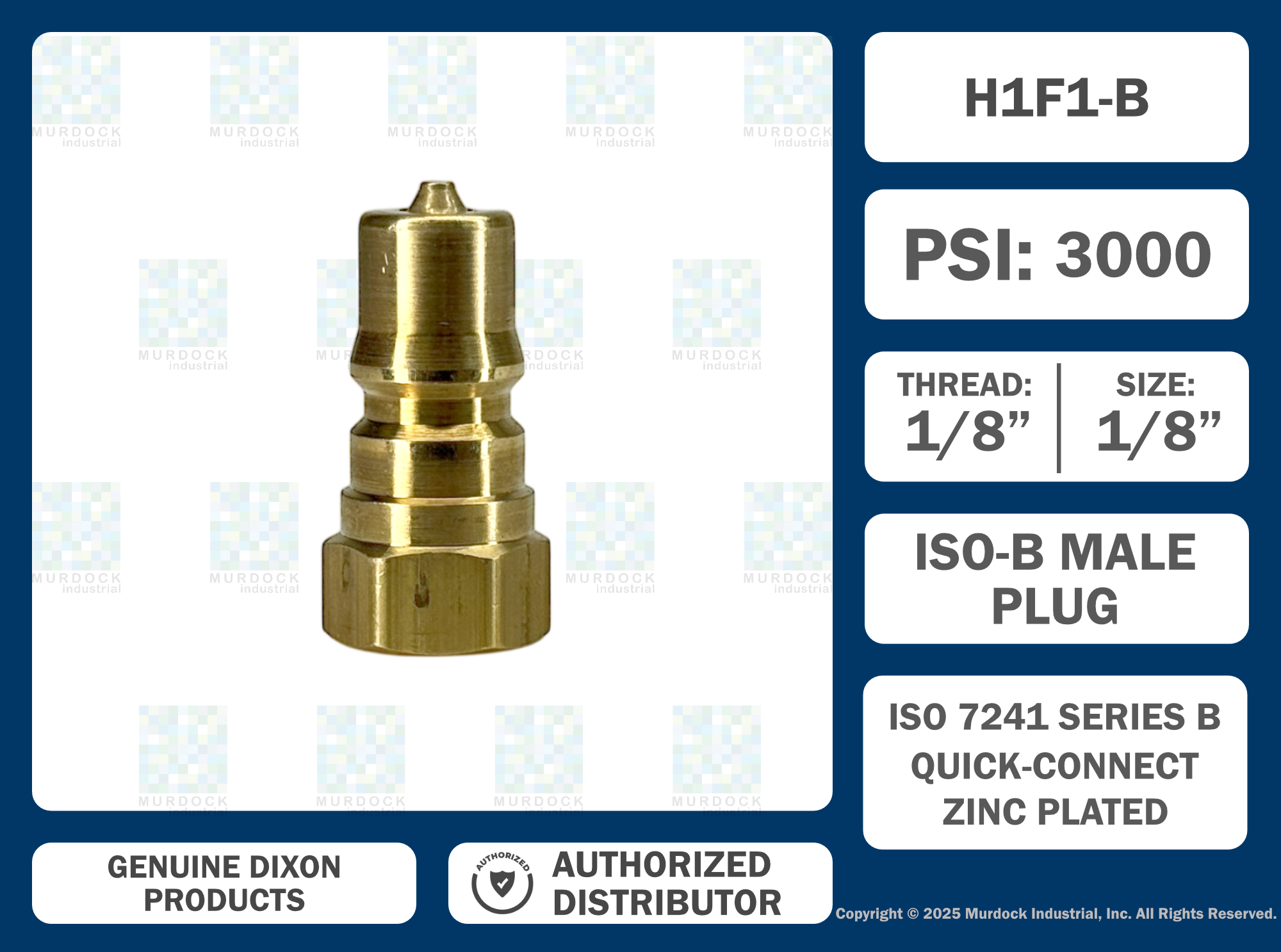 H1F1-B by Dixon Valve | Hydraulic Quick Disconnect Coupling | H-Series | 1/8" Female NPTF x 1/8" ISO-B Interchange | Plug | Brass