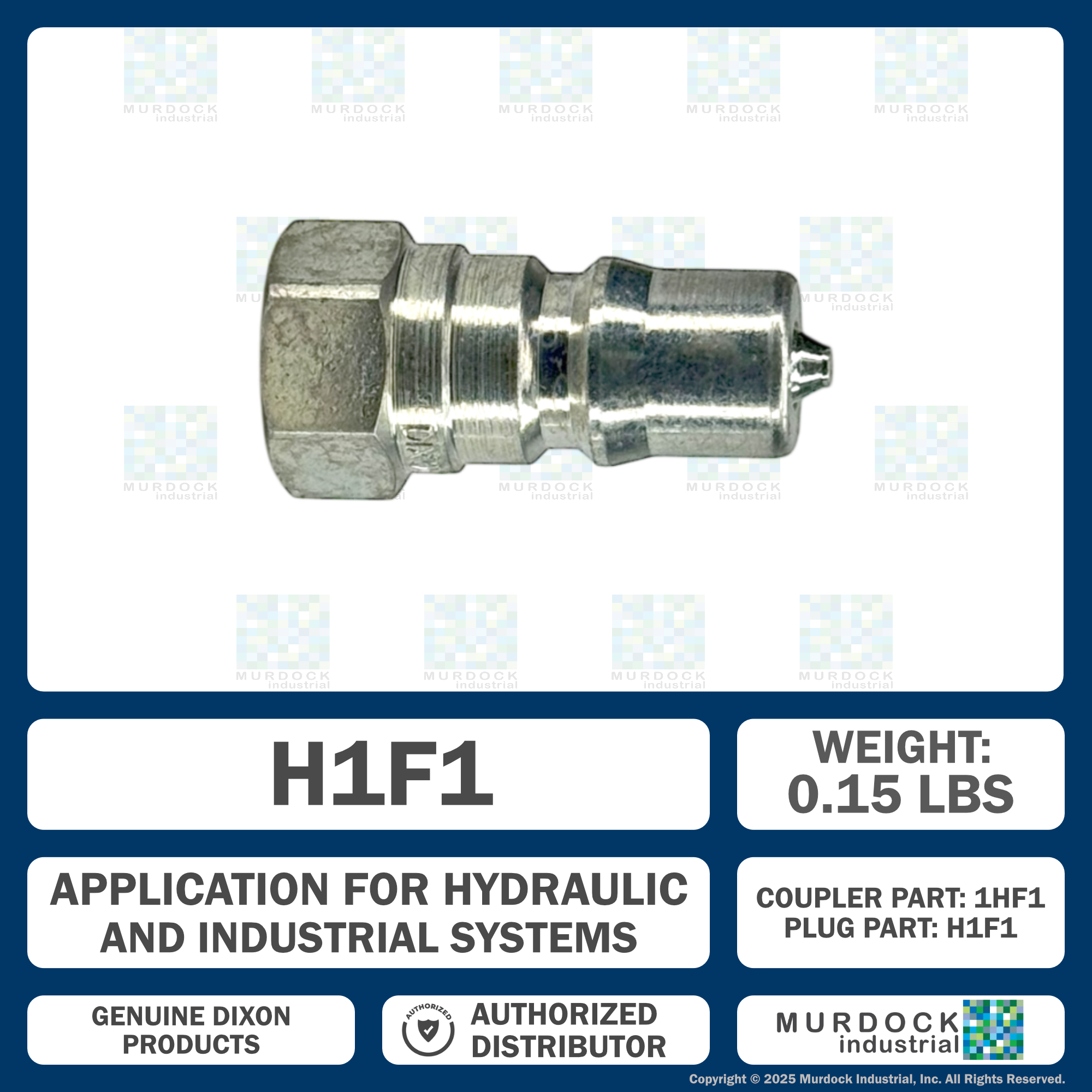 H1F1 by Dixon Valve | Hydraulic Quick Disconnect Coupling | H-Series | 1/8" Female NPTF x 1/8" ISO-B Interchange | Plug | Steel