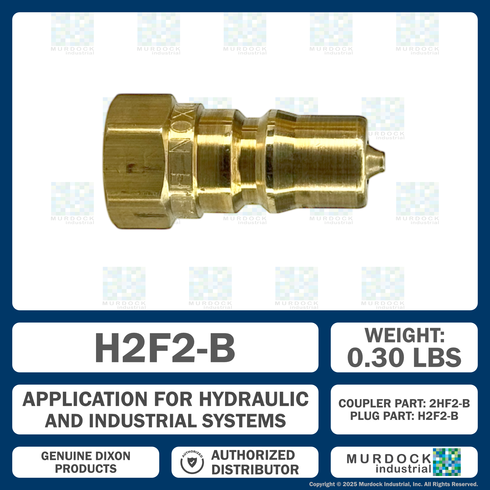 H2F2-B by Dixon Valve | Hydraulic Quick Disconnect Coupling | H-Series | 1/4" Female NPTF x 1/4" ISO-B Interchange | Plug | Brass