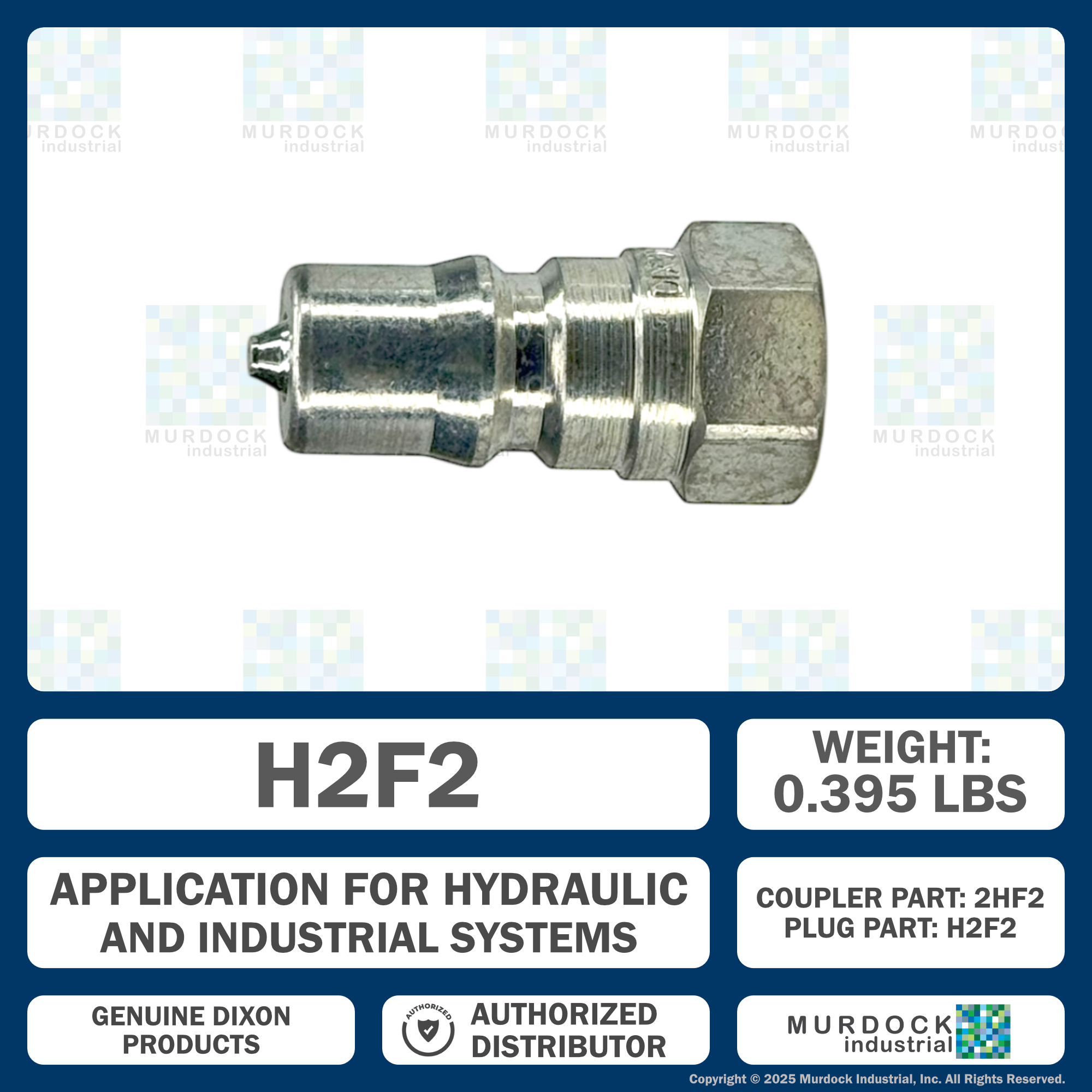 H2F2 by Dixon Valve | Hydraulic Quick Disconnect Coupling | H-Series | 1/4" Female NPTF x 1/4" ISO-B Interchange | Plug | Steel