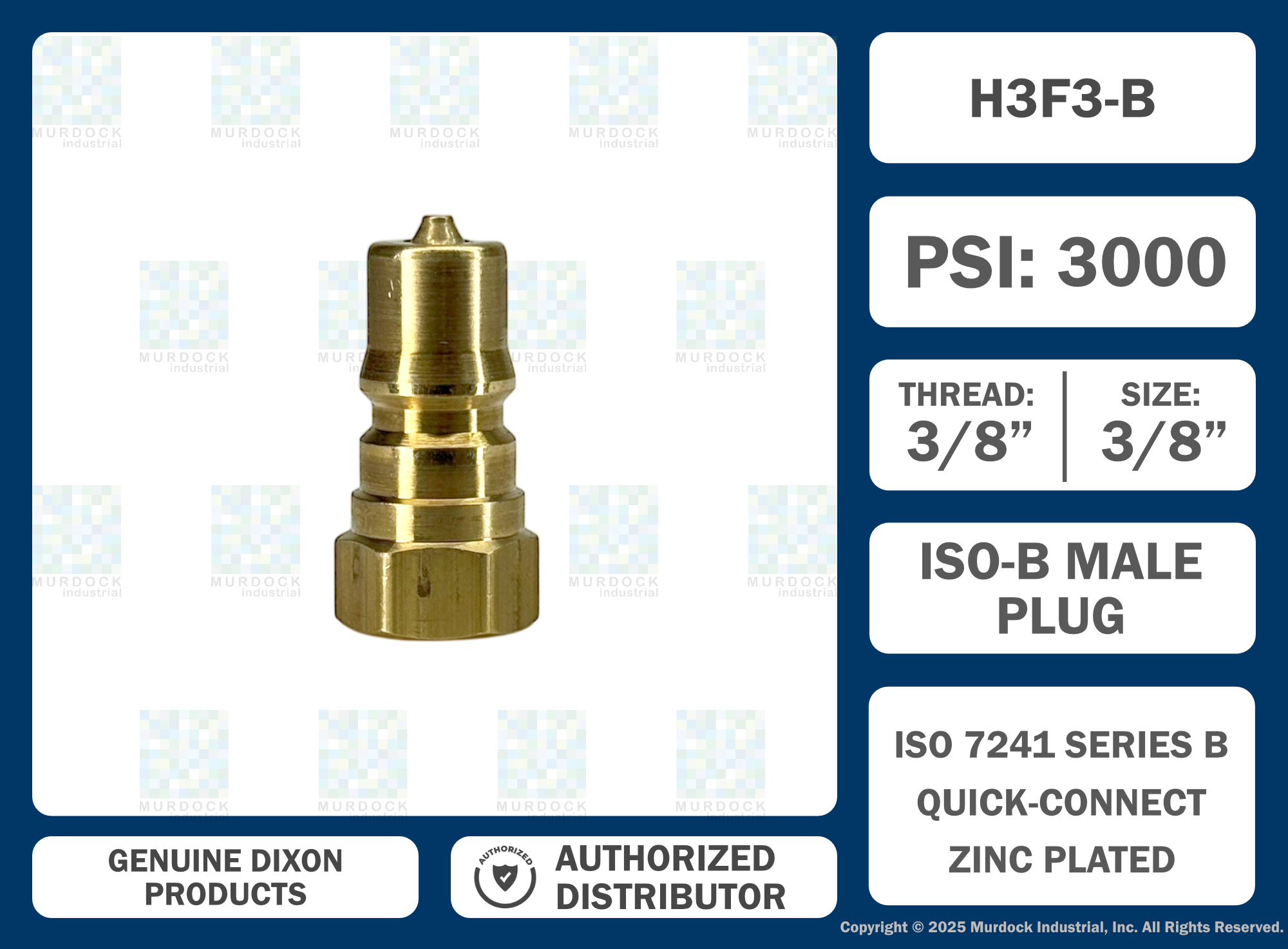 H3F3-B by Dixon Valve | Hydraulic Quick Disconnect Coupling | H-Series | 3/8" Female NPTF x 3/8" ISO-B Interchange | Plug | Brass
