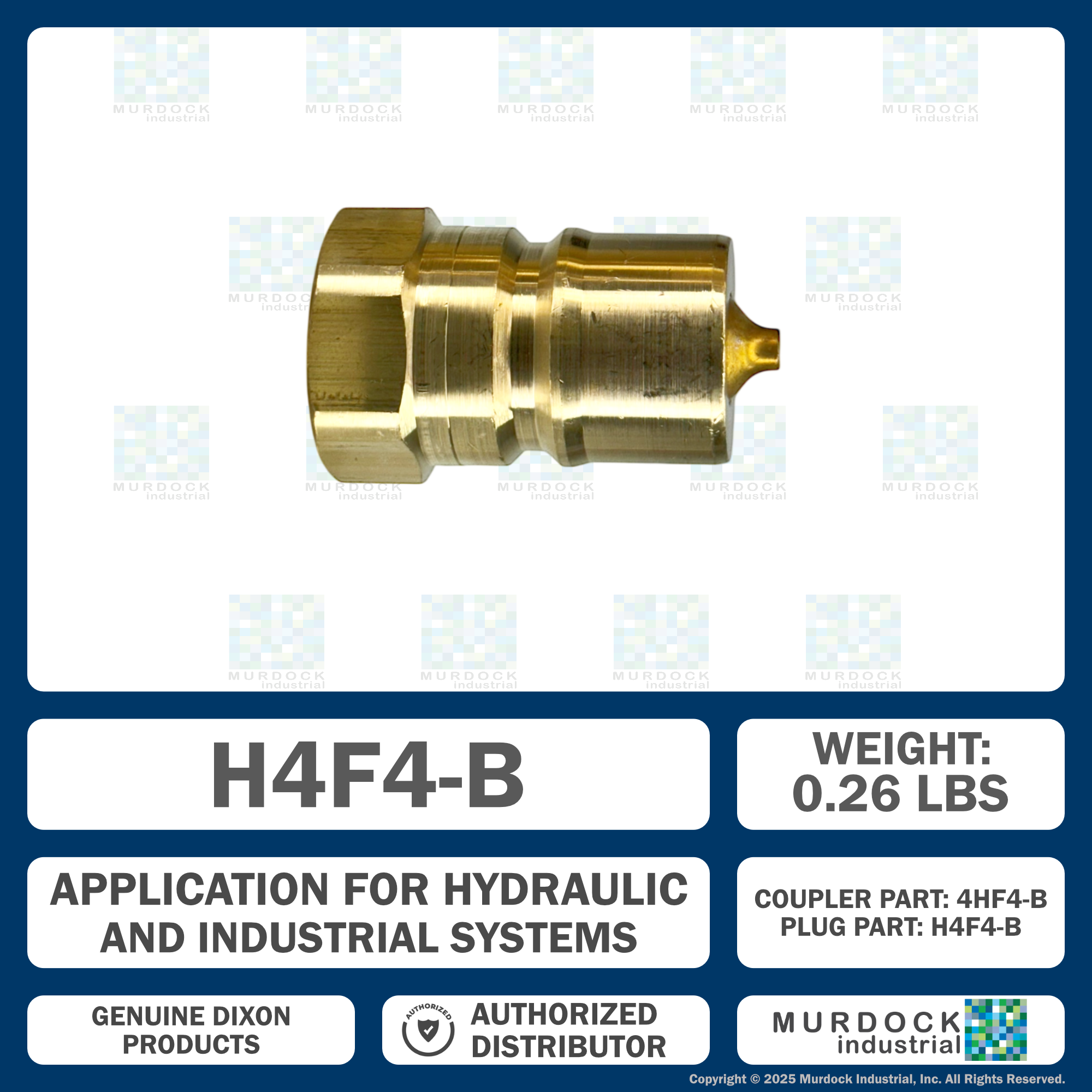 H4F4-B by Dixon Valve | Hydraulic Quick Disconnect Coupling | H-Series | 1/2" Female NPTF x 1/2" ISO-B Interchange | Plug | Brass