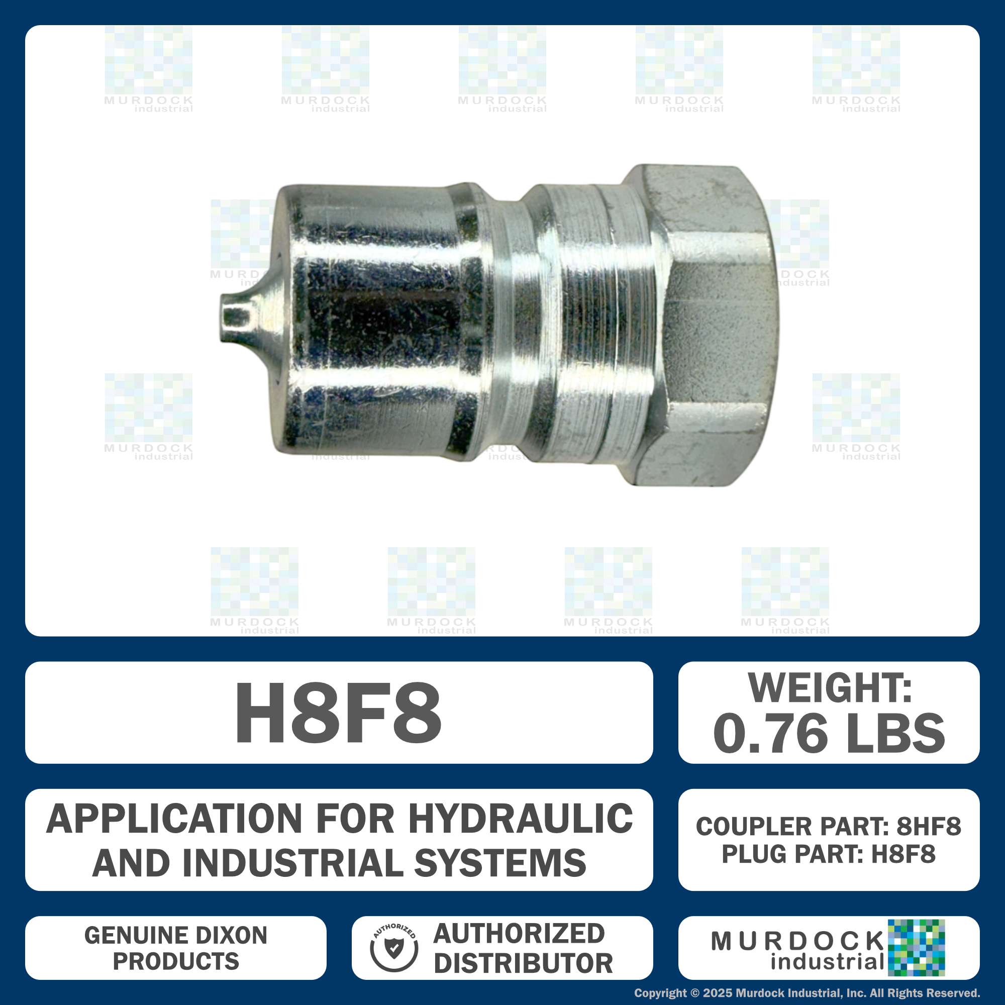 H8F8 by Dixon Valve | Hydraulic Quick Disconnect Coupling | H-Series | 1" Female NPTF x 1" ISO-B Interchange | Plug | Steel