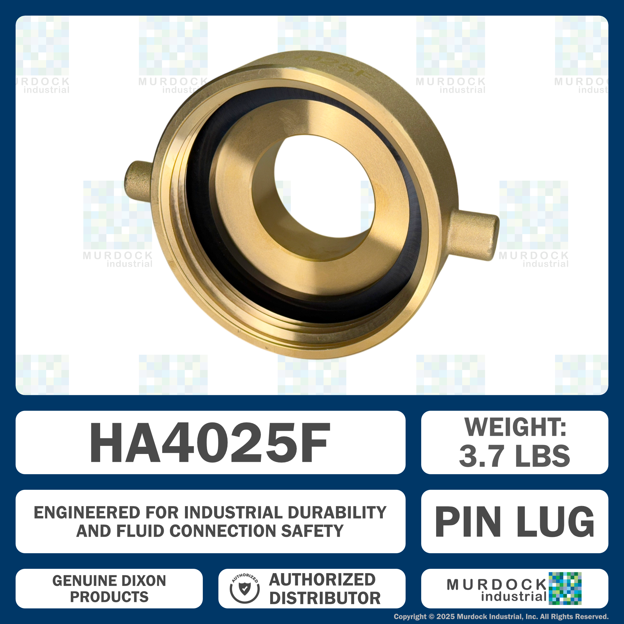 HA4025F Dixon Cast Brass Hydrant Adapter - Pin Lug - Increaser / Reducer - 4" Female NST(NH) x 2-1/2" Male NST(NH)