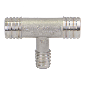 HBT075-050SS by Banjo | Pipe Fitting | 3/4" Hose Barb x 3/4" Hose Barb x 1/2" Male Thread Hose Barb | Tee | Stainless Steel