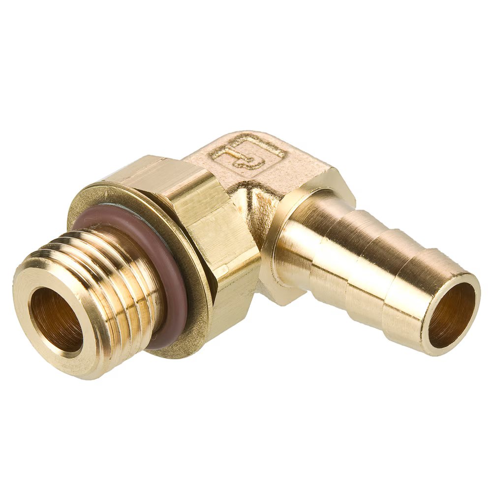 1295HB-6-6 by Parker | Hose Barb Fittings | 3/8" Hose Barb x 9/16" SAE Thread | 11/16" Hex | 90° Elbow | Brass | Pack of 10