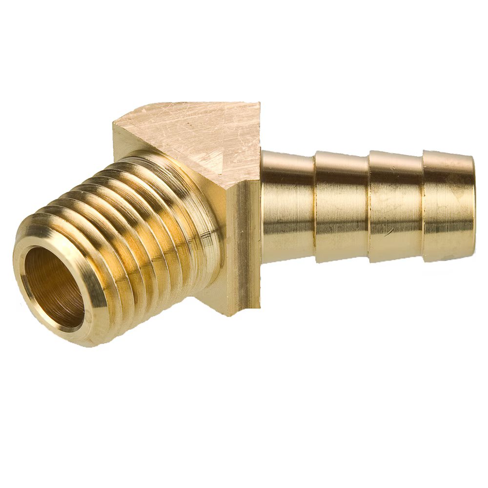 139HB-4-2 by Parker | Hose Barb Fittings | 1/4" Hose Barb x 1/8" Male Pipe Thread | 45° Elbow | Brass | Pack of 25