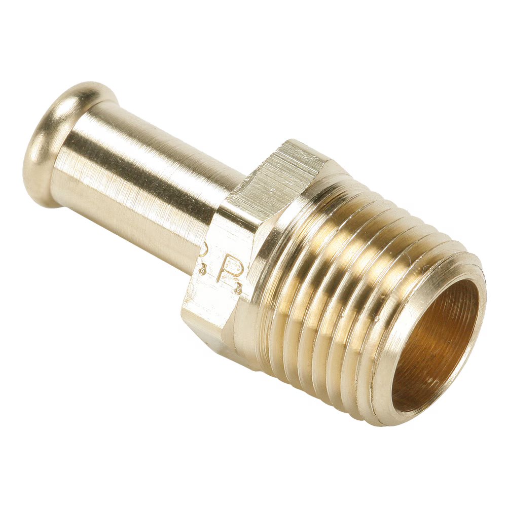 68HB-16-12 by Parker | Hose Barb Fittings | 1" Beaded Hose Barb x 3/4" Male Pipe Thread | 1-1/8" Hex | 2.12" Length | Straight | Brass | Pack of 5