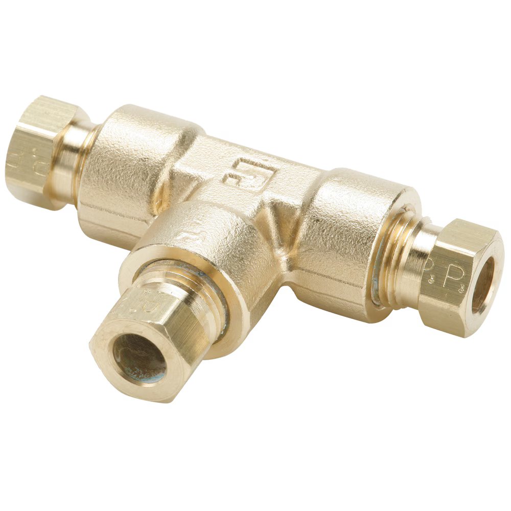 164HD-4 by Parker | Hi-Duty Fittings | Union | 1/4" Tube Size | Min. Orifice Size: .187" | 2.16" Length | Tee | Brass | Pack of 10