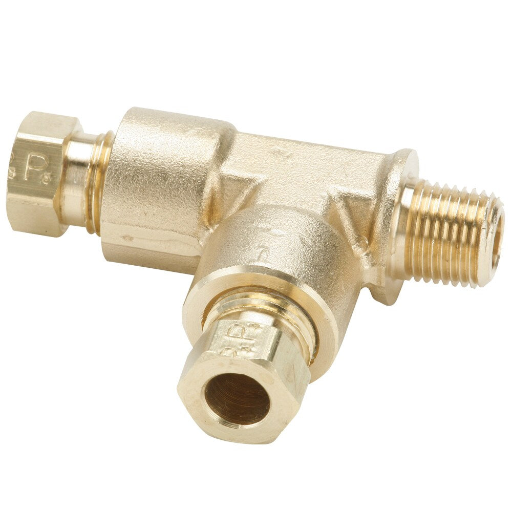 171HD-6-4 by Parker | Hi-Duty Fittings | 3/8" Tube Size x 1/4" Male Pipe Thread | Min. Orifice Size: .312" | .562" Hex | 2.38" Length | Tee | Brass | Pack of 5