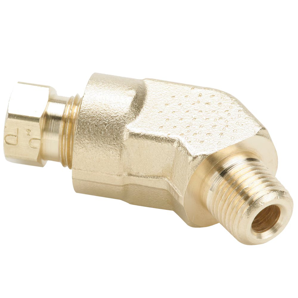 179HD-4-2 by Parker | Hi-Duty Fittings | 1/4" Tube Size x 1/8" Male Pipe Thread | Min. Orifice Size: .187" | .562" Hex | 45° Elbow | Brass | Pack of 5