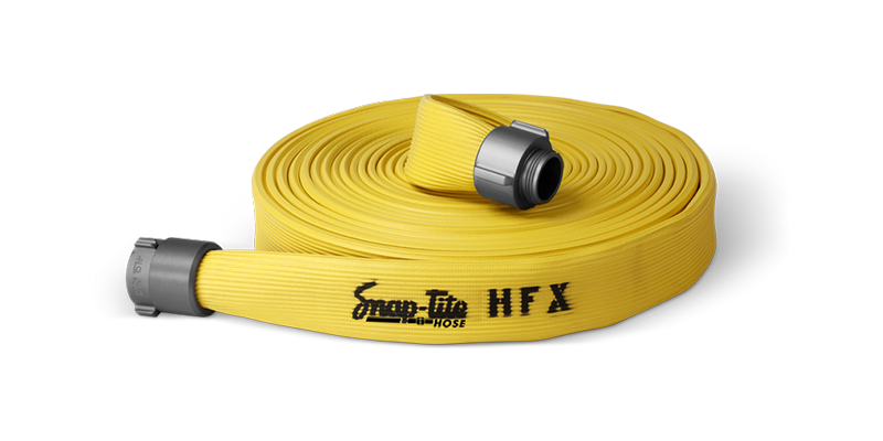 HFX25x25Y25NBR by Snap-Tite | HFX Series | Nitrile Fire Hose Assembly with Polyester/Nylon Reinforcement | 2-1/2" Hose I.D. | 2-1/2" Male NH x 2-1/2" Female NH Rocker Lug Couplings | 300 PSI | Yellow | 25ft Length
