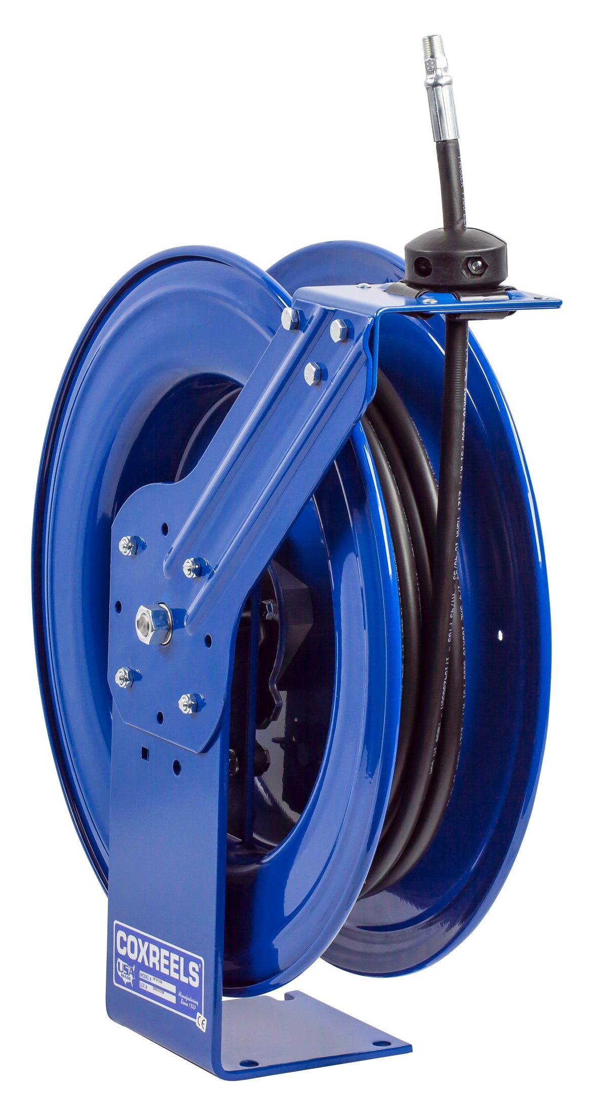 HP-N-160 by Coxreels | SH Series | 4,000 PSI Spring Driven Hose Reel for Grease & Hydraulic Oil | 3/8" Hose ID, 3/8" FNPT Inlet x 3/8" MNPT Hose End | Steel | 35ft Rubber Hose Included
