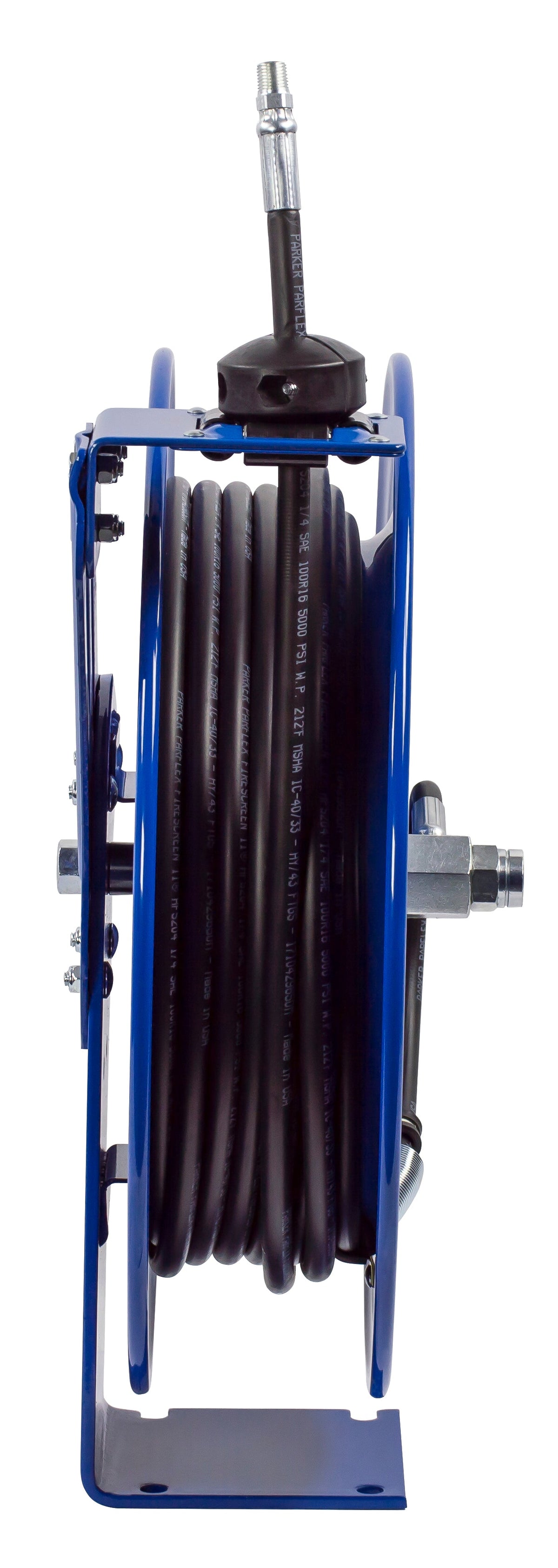 HP-N-140 by Coxreels | SH Series | 5,000 PSI Spring Driven Hose Reel for Grease & Hydraulic Oil | 1/4" Hose ID, 1/4" FNPT Inlet x 1/4" MNPT Hose End | Steel | 40ft Rubber Hose Included