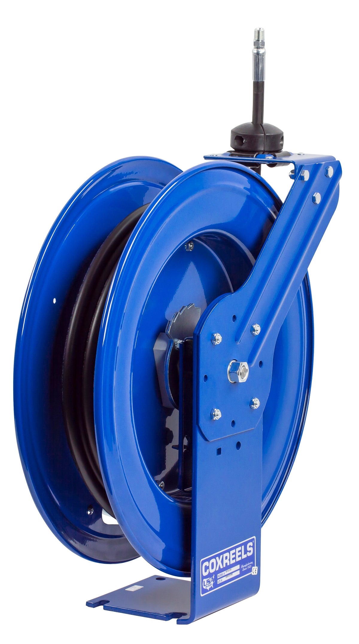HP-N-140 by Coxreels | SH Series | 5,000 PSI Spring Driven Hose Reel for Grease & Hydraulic Oil | 1/4" Hose ID, 1/4" FNPT Inlet x 1/4" MNPT Hose End | Steel | 40ft Rubber Hose Included