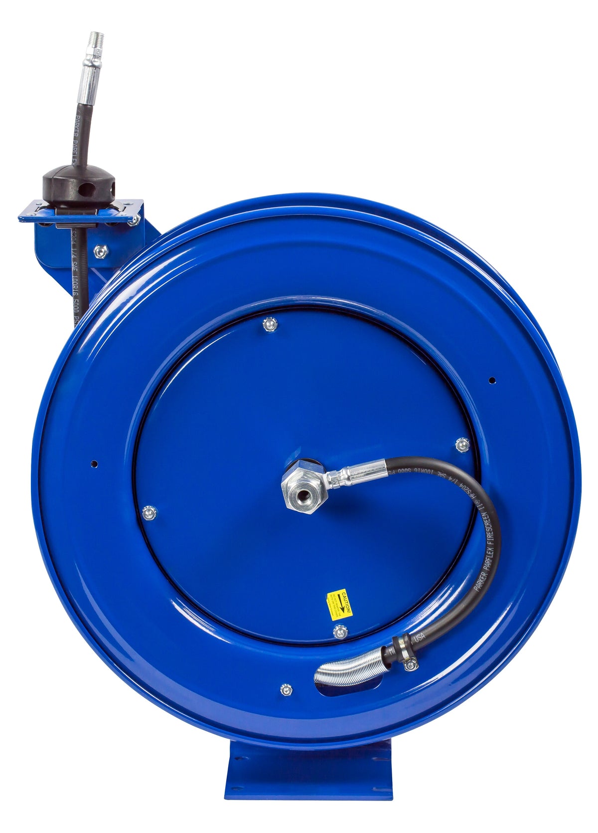 HP-N-335 by Coxreels | SH Series | 4,000 PSI Spring Driven Hose Reel for Grease & Hydraulic Oil | 3/8" Hose ID, 3/8" FNPT Inlet x 3/8" MNPT Hose End | Steel | 50ft Rubber Hose Included