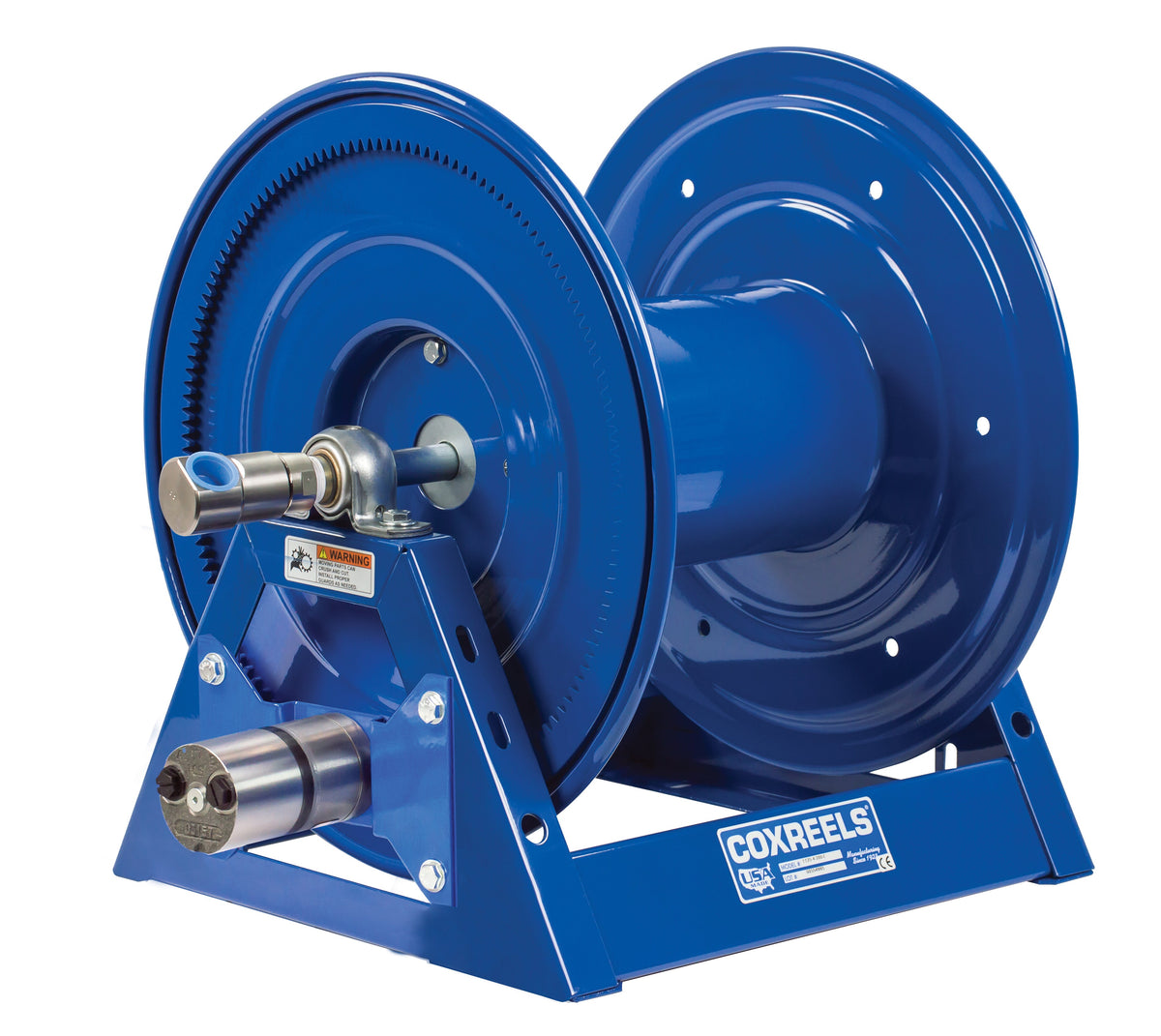 HP1125-4-200-H by Coxreels | HP1125 Series | 5,000 PSI Motor Driven Hose Reel for Hydraulic Oil | Hydraulic Motor | 1/2" Hose ID, 1/2" FNPT Inlet | Steel | 200ft Capacity, Hose Not Included