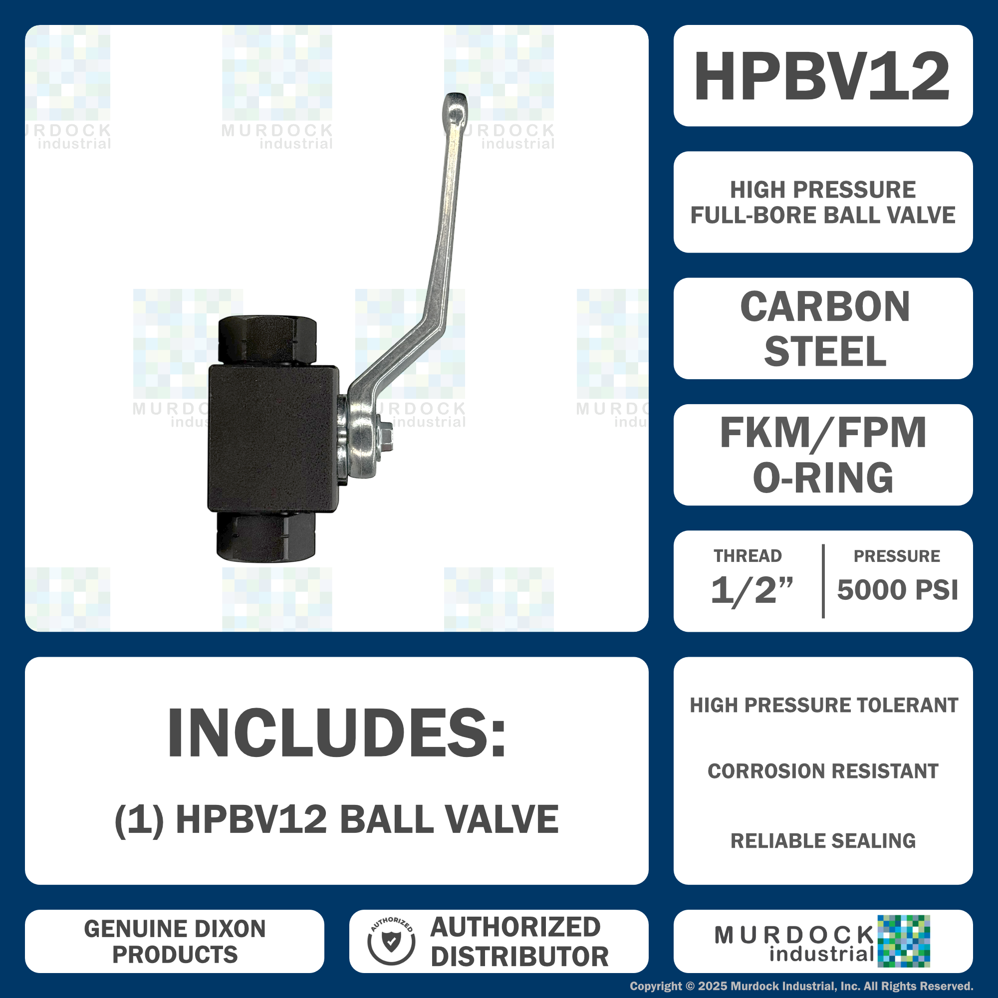HPBV12 by Dixon Valve | High Pressure Ball Valve | Full-Bore | 1/2" Female NPT x 1/2" Female NPT | Carbon Steel