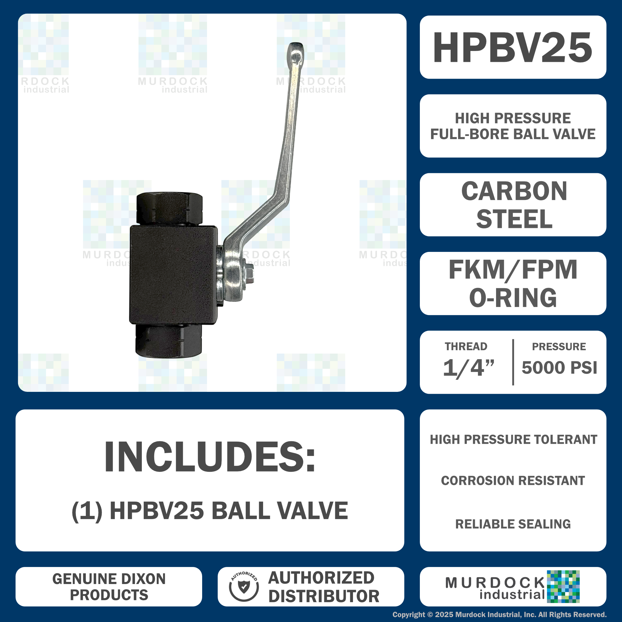 HPBV25 by Dixon Valve | High Pressure Ball Valve | Full-Bore | 1/4" Female NPT x 1/4" Female NPT | Carbon Steel