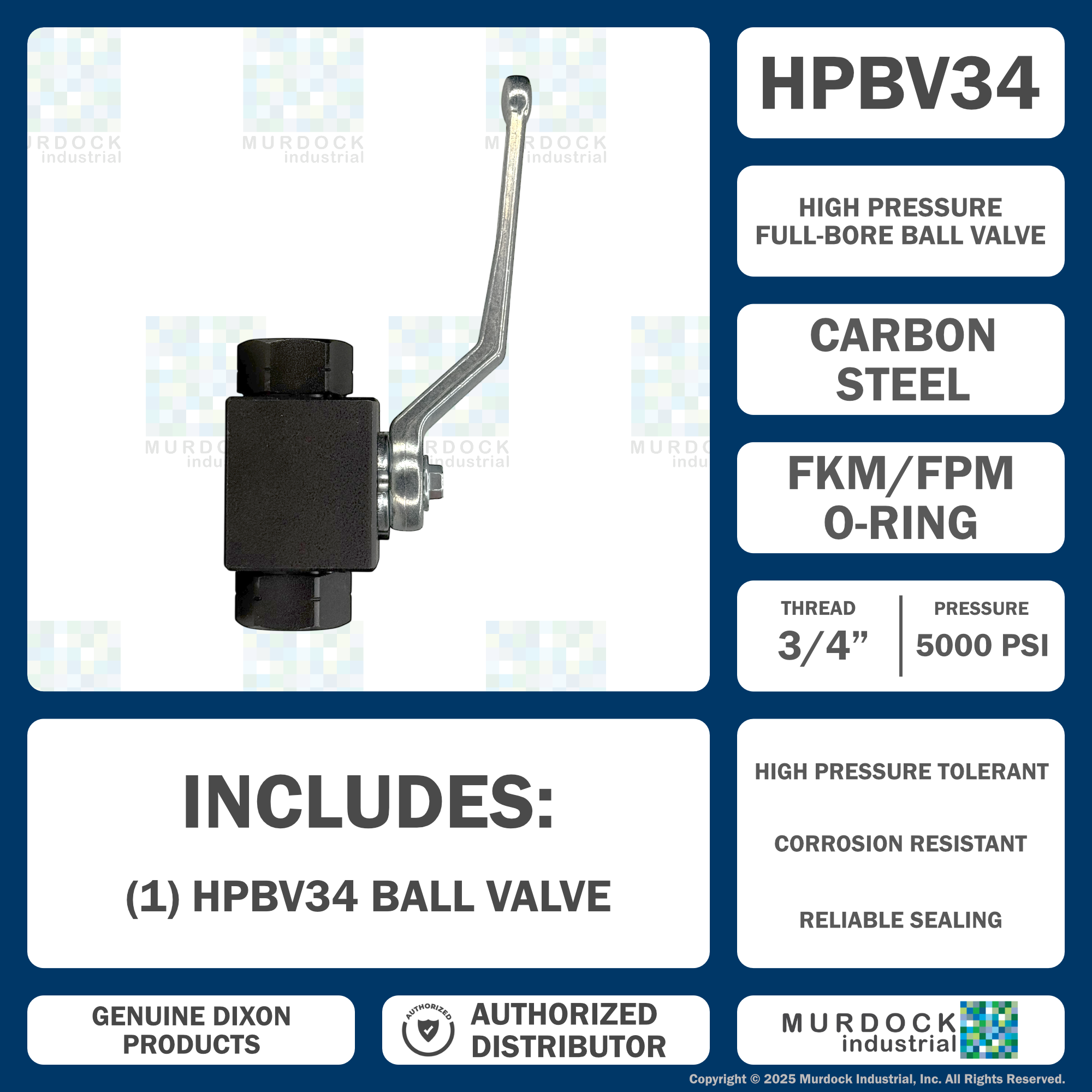 HPBV34 by Dixon Valve | High Pressure Ball Valve | Full-Bore | 3/4" Female NPT x 3/4" Female NPT | Carbon Steel
