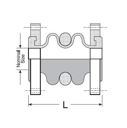 HTDRF30X7 by Kuriyama | HTDRF Series | Double Sphere Rubber Expansion Joint | Flange Ends | 3" Size | 7" Length | Carbon Steel / Nylon