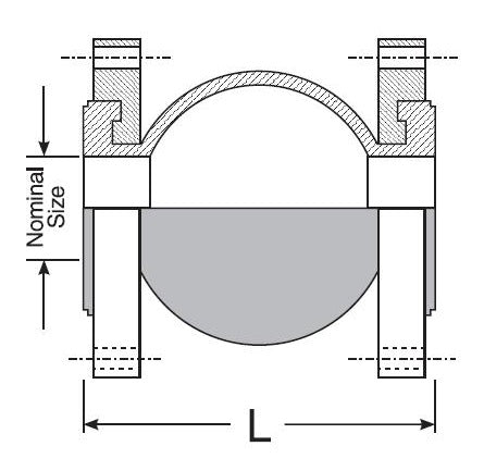 HTSRF100X8 by Kuriyama | HTSRF Series | Single Sphere Rubber Expansion Joint | Flange Ends | 10" Size | 8" Length | Carbon Steel / Nylon