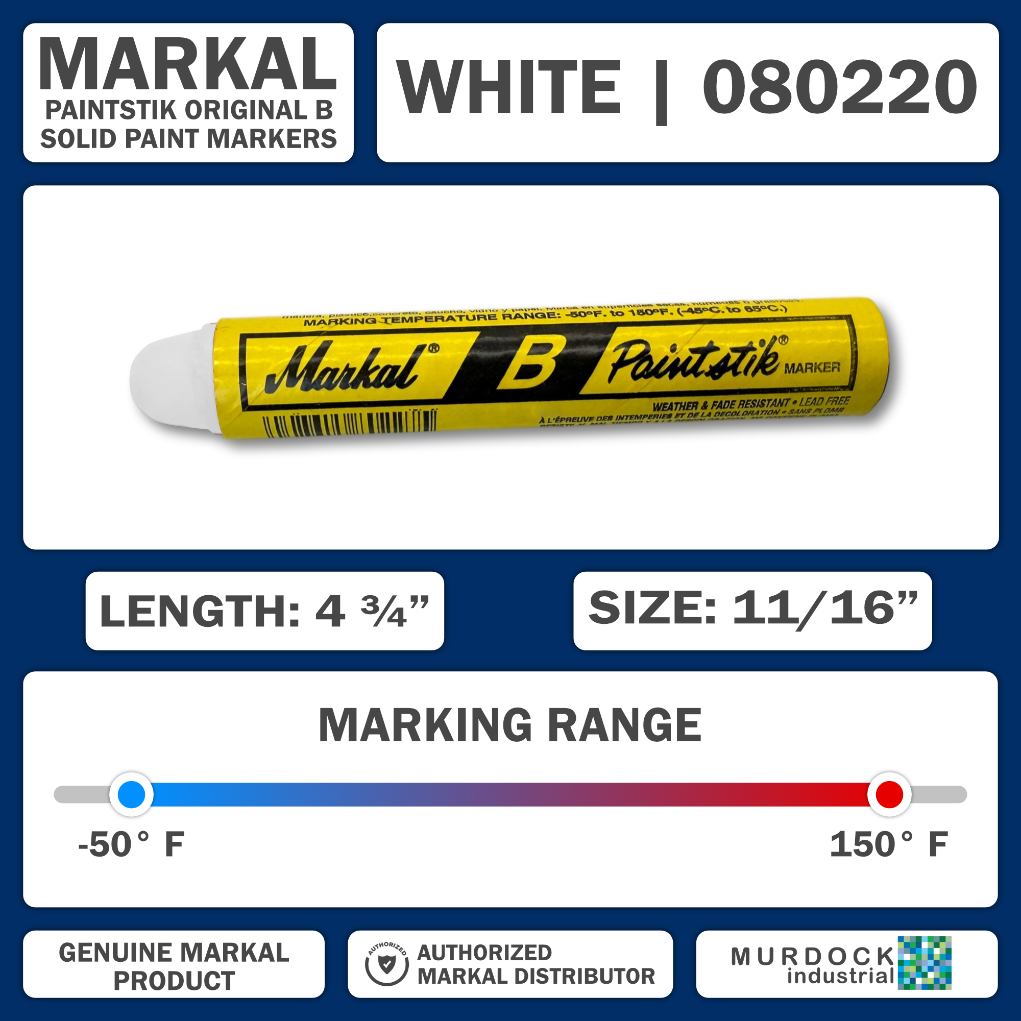 080220 by Markal | B Paintstik | Standard Size 11/16" x 4-3/4" | White