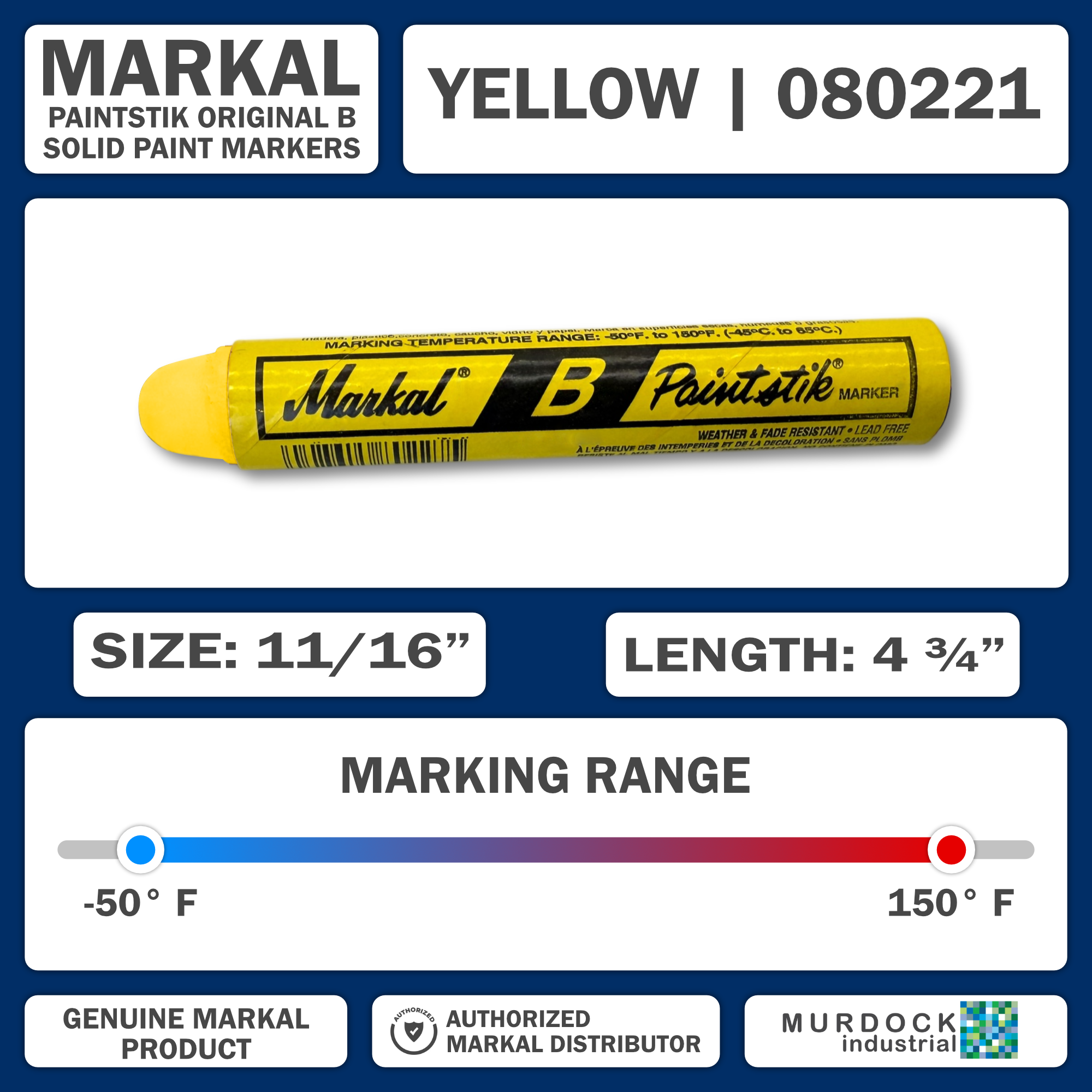 080221 by Markal | B Paintstik | Standard Size 11/16" x 4-3/4" | Yellow