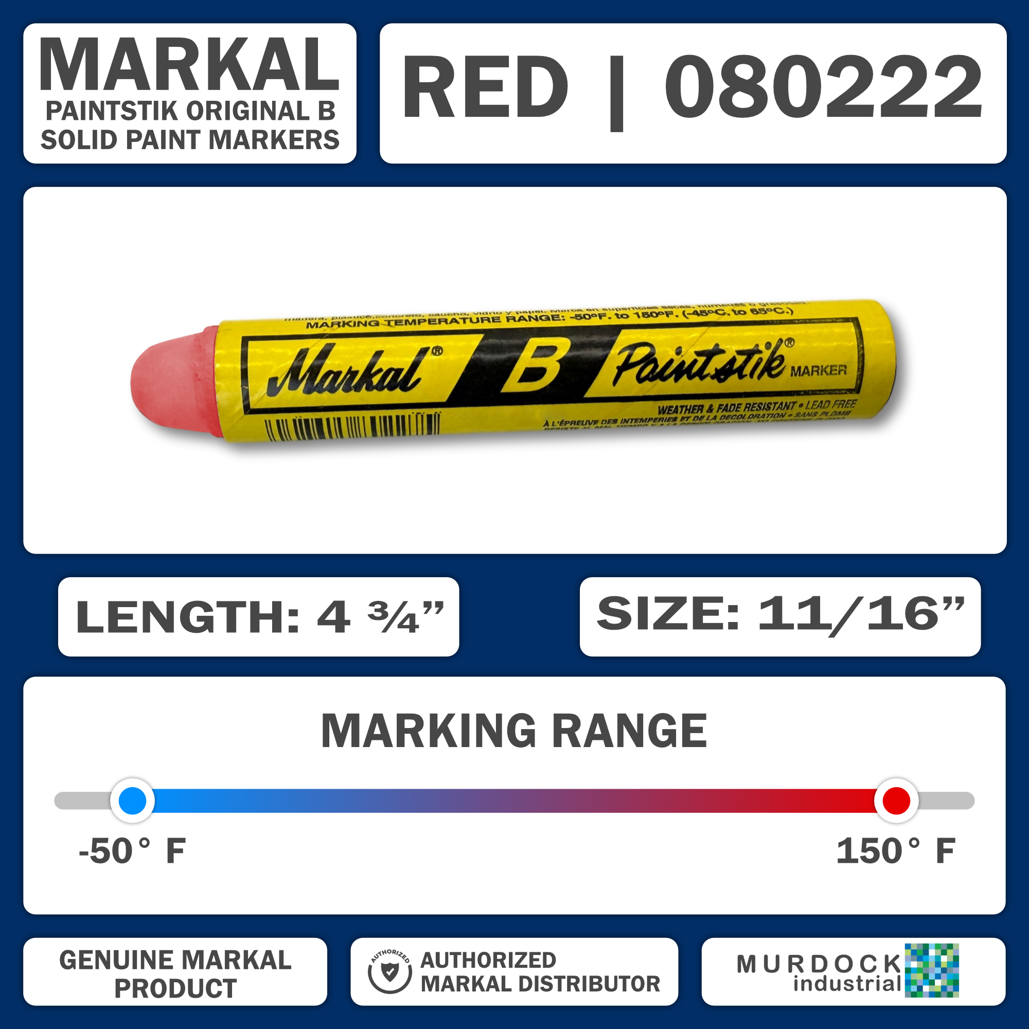 080222 by Markal | B Paintstik | Standard Size 11/16" x 4-3/4" | Red
