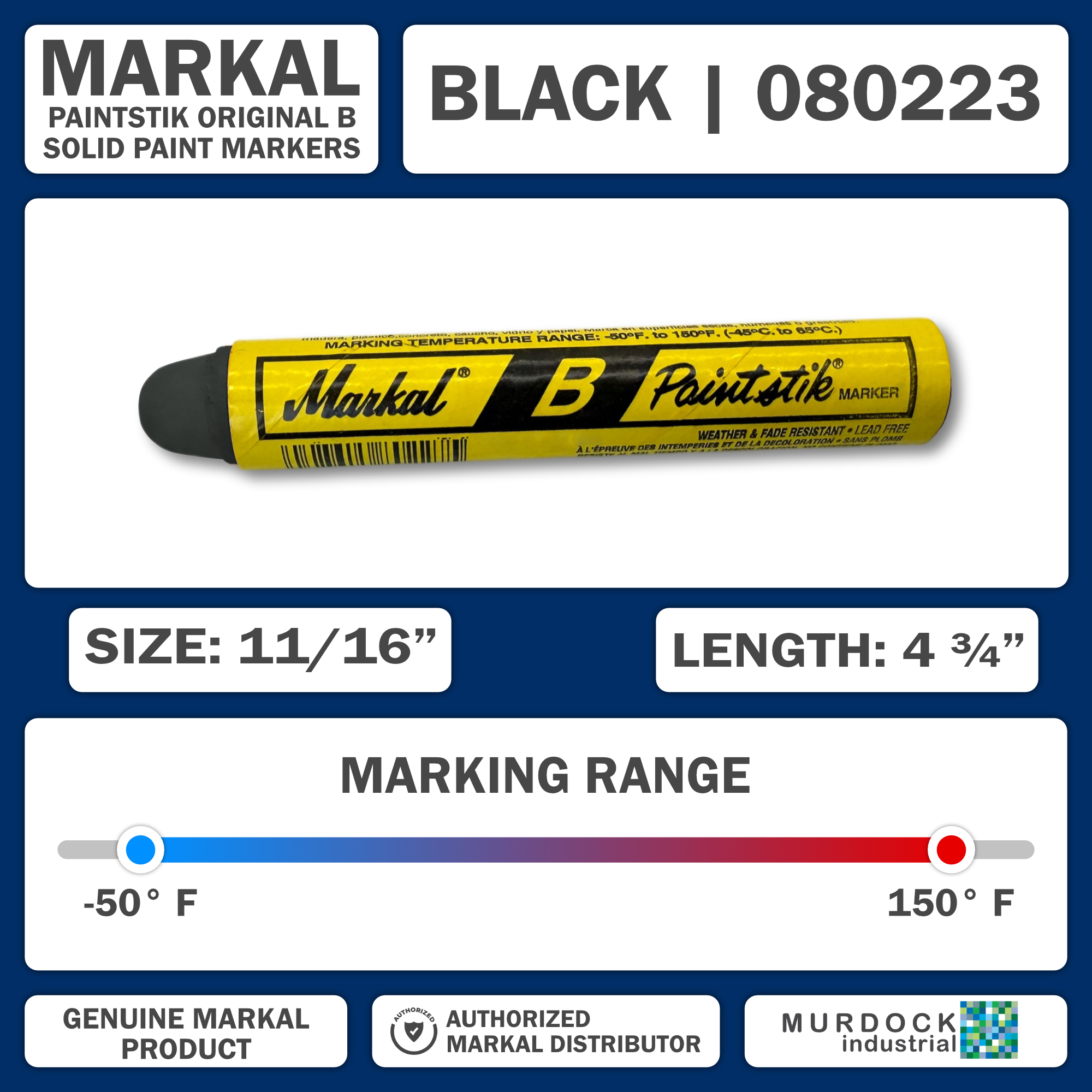 080223 by Markal | B Paintstik | Standard Size 11/16" x 4-3/4" | Black