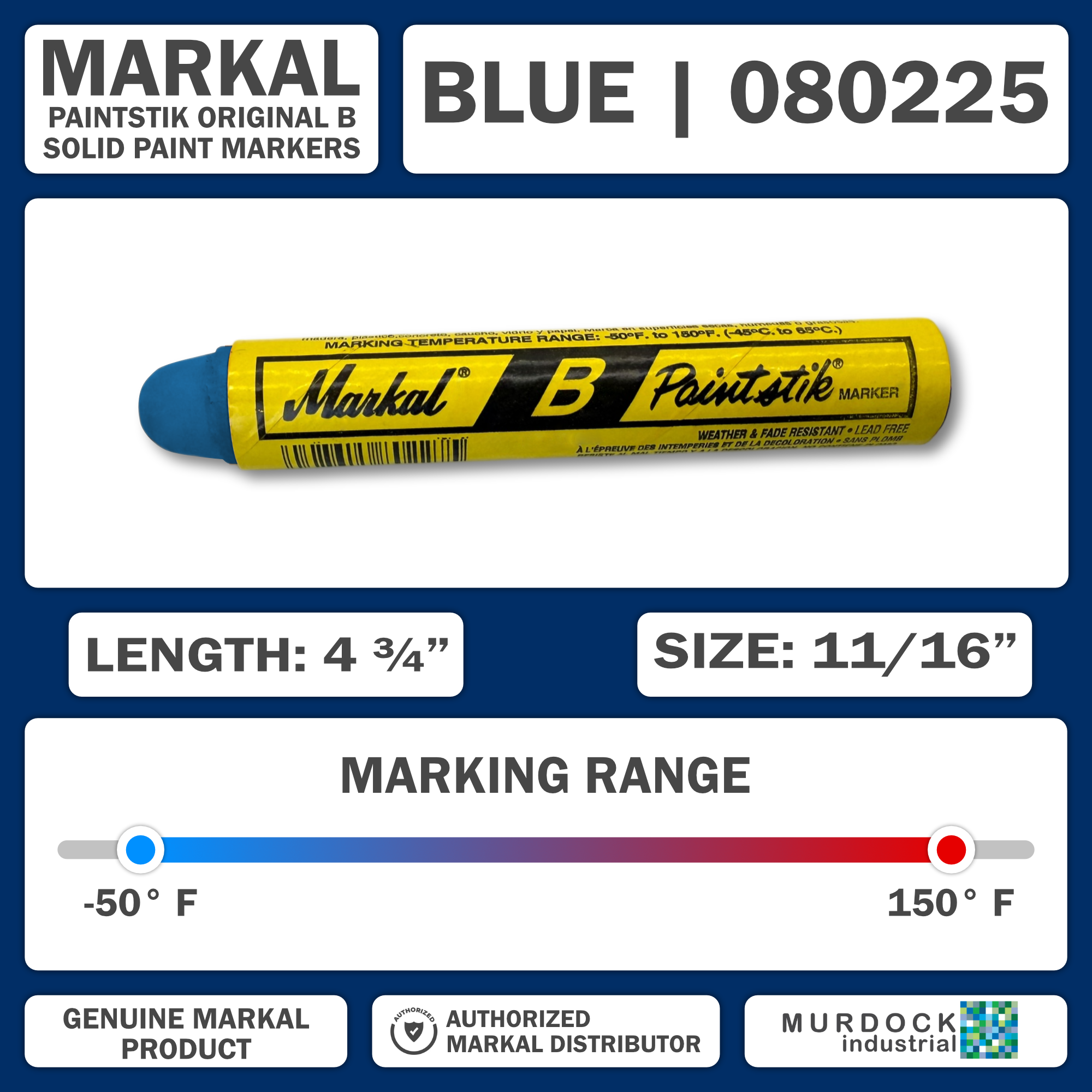 080225 by Markal | B Paintstik | Standard Size 11/16" x 4-3/4" | Blue