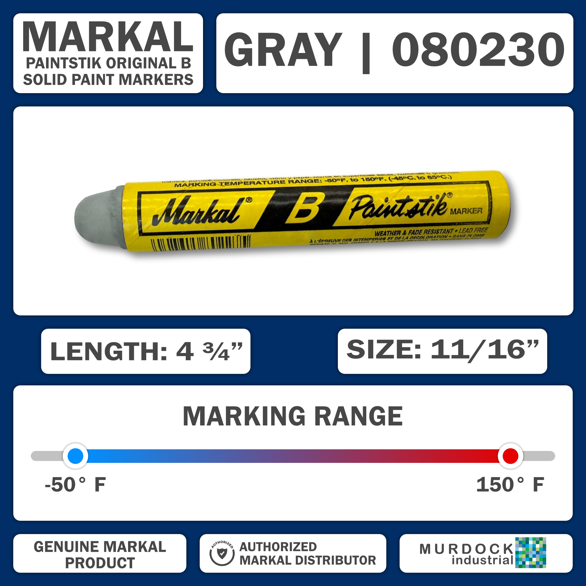 080230 by Markal | B Paintstik | Standard Size 11/16" x 4-3/4" | Gray