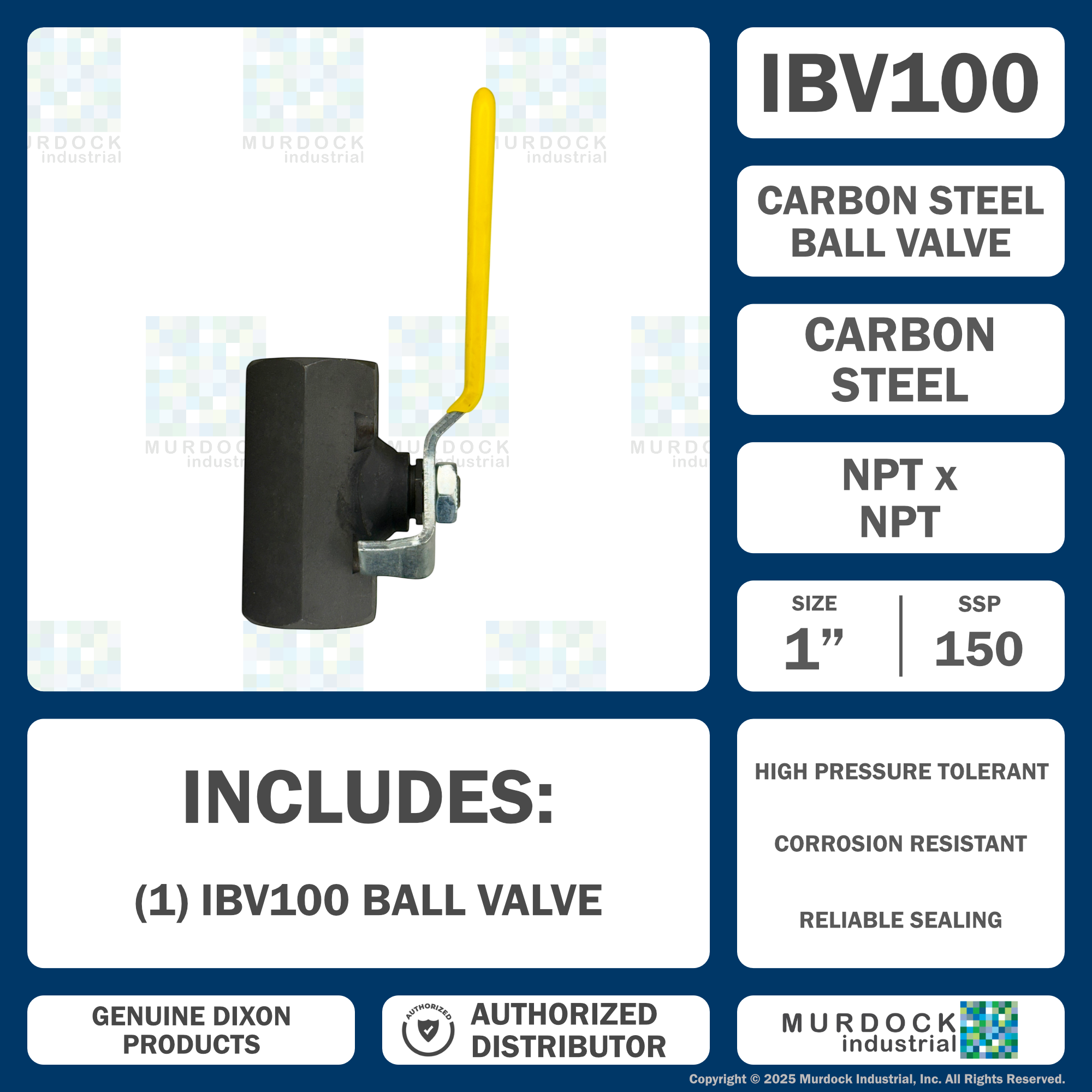 IBV100 by Dixon Valve | Ball Valve | Standard Port | 1" Female NPT x 1" Female NPT | Carbon Steel