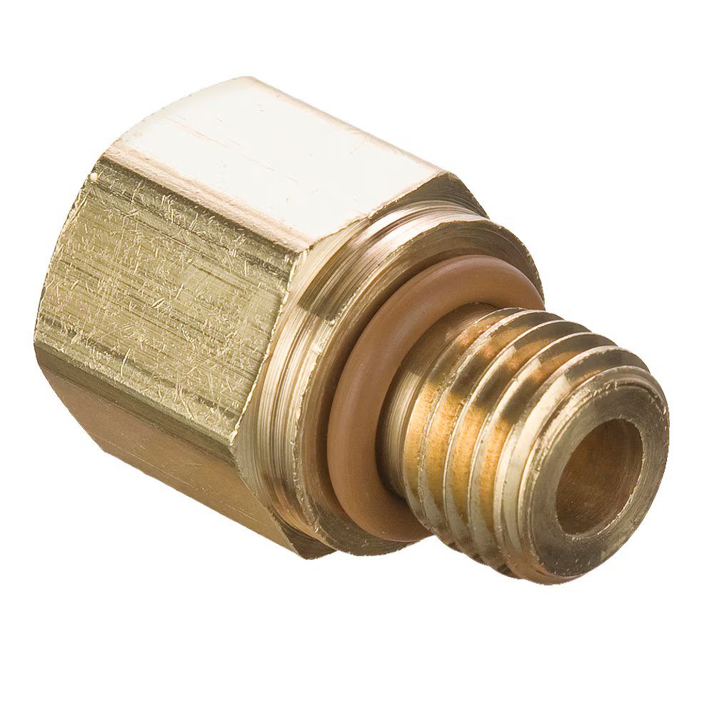 222P-2-MI10 by Parker | 1/8" Male NPTF Thread x M10X1.0 Metric Thread | 9/16" Hex | .75" Length | Straight | Brass | Pack of 10