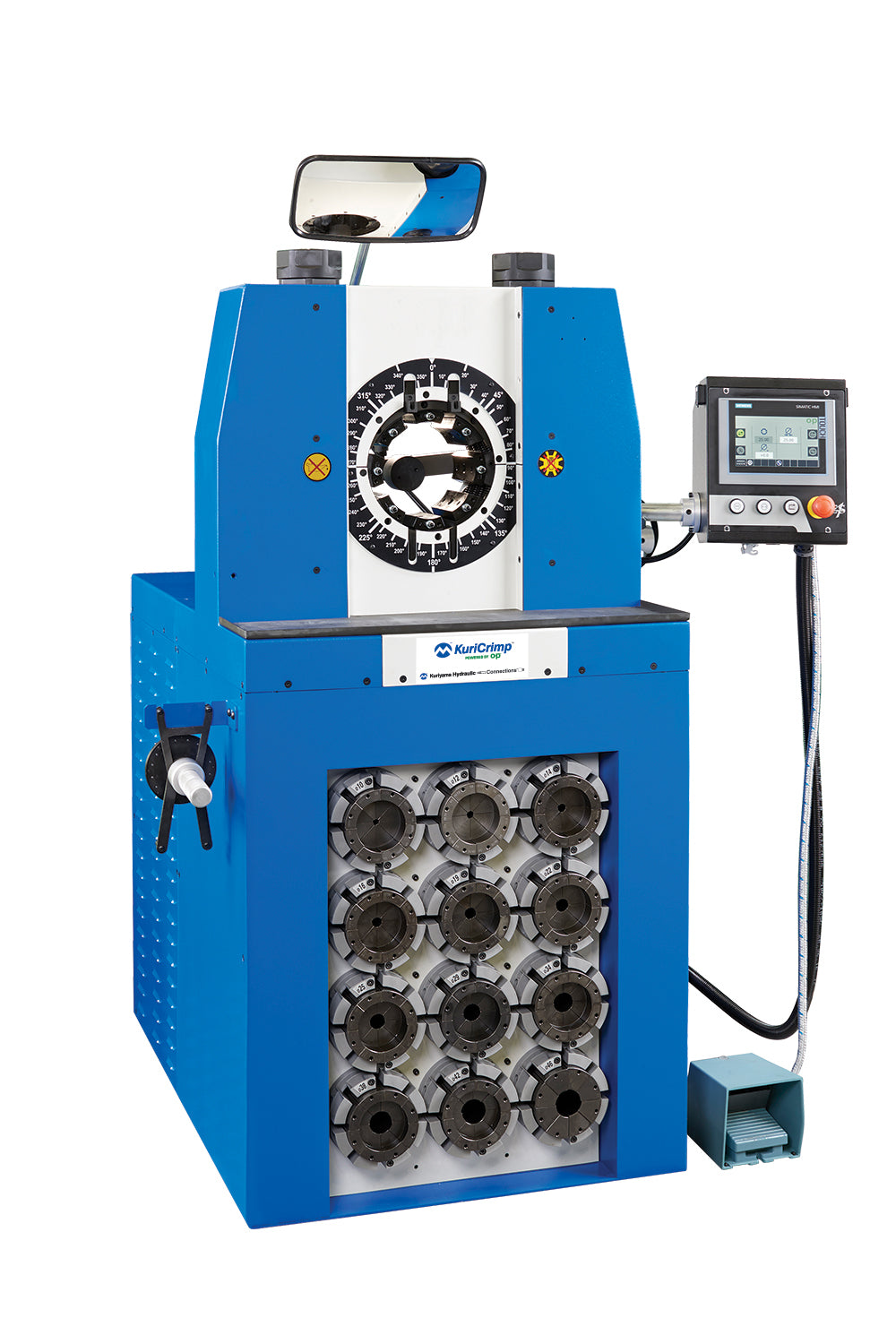 KC4-V159-230/3 KuriCrimp™ by Kuriyama | KC4-V159 Series | High Volume Crimper | 7.5 HP (230 V) 3 PH Motor | 330 Ton Crimping Force | Includes: Die Holder Base, Electric Foot Pedal, Fitting Orientation Protractor, Crimp Calculator