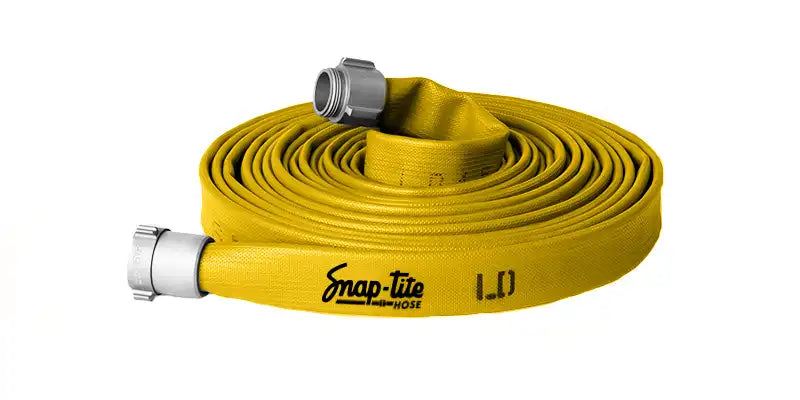 LD25X100Y25NBR by Snap-Tite | LD Series | Nitrile Fire Hose Assembly with Nylon Reinforcement | 2-1/2" Hose I.D. | 2-1/2" Male NH x 2-1/2" Female NH Rocker Lug Couplings | 300 PSI | Yellow | 100ft Length