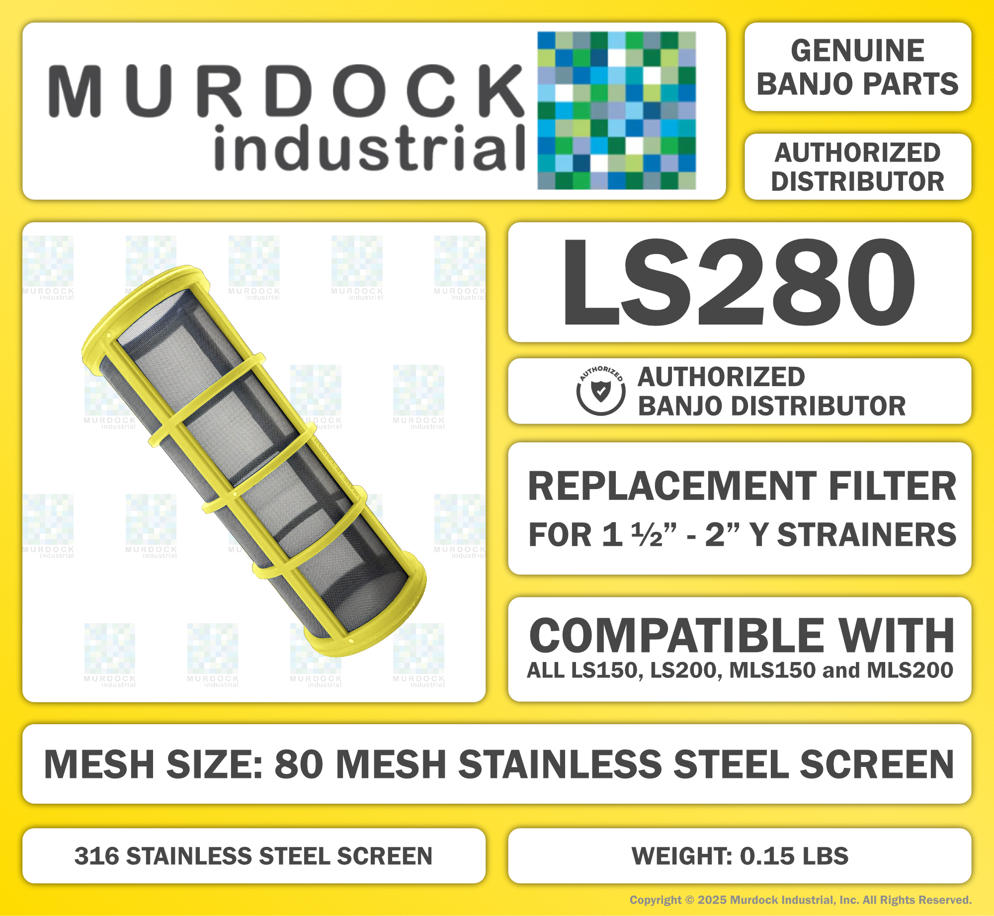 LS280 by Banjo | Replacement Part for Manifold Flange Connections | 1-1/2"-2" Y Strainer | 80 Mesh Screen