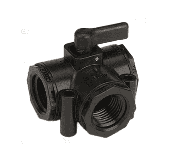 LV050SLV by Banjo | Side Load Micro Valve | 1/2" Female NPT x 1/2" Female NPT x 1/2" Female NPT | Opening Thru Ball: 1/2" | 300 PSI | Polypropylene | Pack of 10