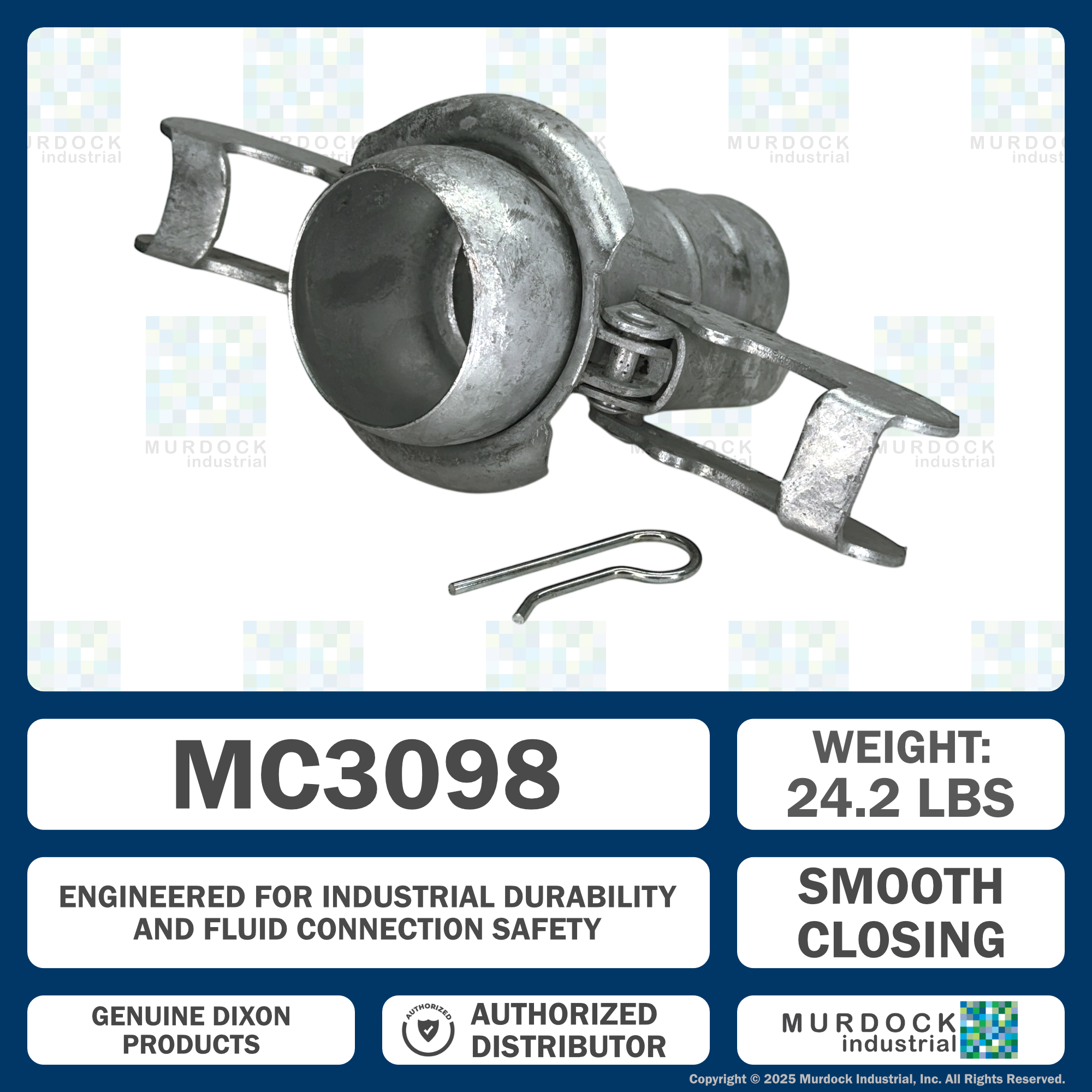 MC3098 by Dixon Valve | Type B (Bauer Style) Quick Connect Fitting | 8" Size | Male with Hose Barb | Galvanized Steel