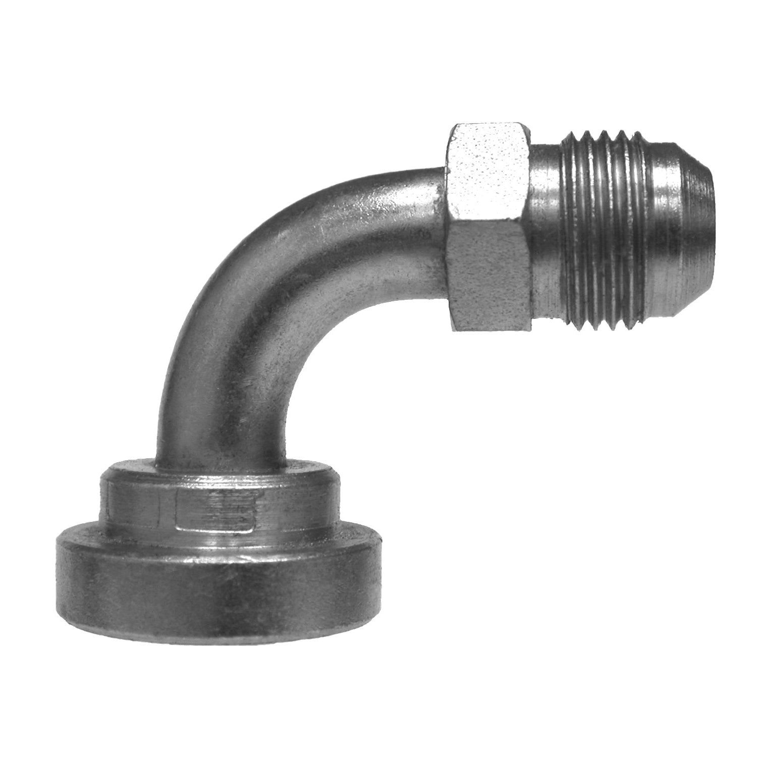18041216 by Midland | Hydraulic Flange | 1-1/16-12 Male JIC 37° Flare x 1" Flange Size | Code 62 | 90° Elbow | Adapter | Steel