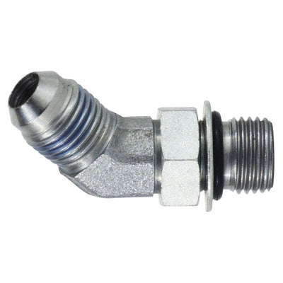 6802NWO5 by Midland | Hydraulic JIC to O-Ring Connector | 1/4" Male JIC 37° Flare x 1/2" Male O-Ring Boss | 45° Elbow | Steel