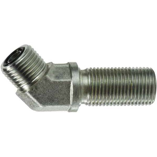 FS270266 by Midland | Hydraulic Adapter | Bulkhead Union | 45° Elbow | 3/8" Male O-Ring Face Seal x 3/8" Male O-Ring Face Seal | Steel