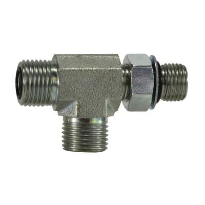 FS68042424 by Midland | Hydraulic Adapter | Tee | 1-1/2" Male O-Ring Boss Branch x 1-1/2" Male O-Ring Face Seal x 1-1/2" Male O-Ring Face Seal | Steel