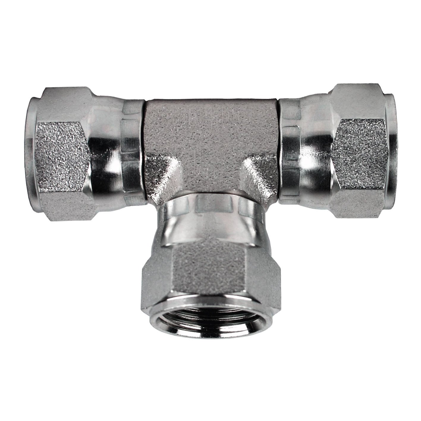 6606-06-06-06 by Midland | Hydraulic Adapter | Swivel Union Tee | 3/8" Female 37° JIC Swivel x 3/8" Female 37° JIC Swivel x 3/8" Female 37° JIC Swivel | Steel