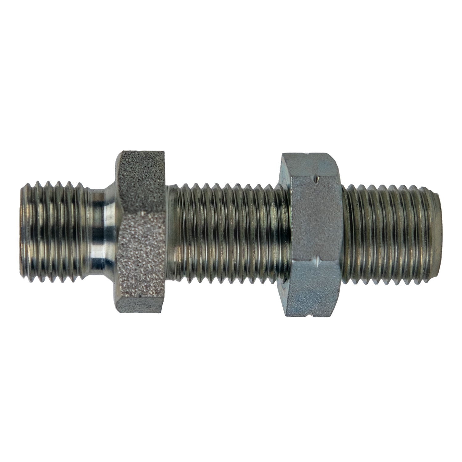 9722-04-04-LN by Midland | Hydraulic Adapter | Bulkhead Union with Locknut | 1/4" Male BSPP x 1/4" Male BSPP | Steel