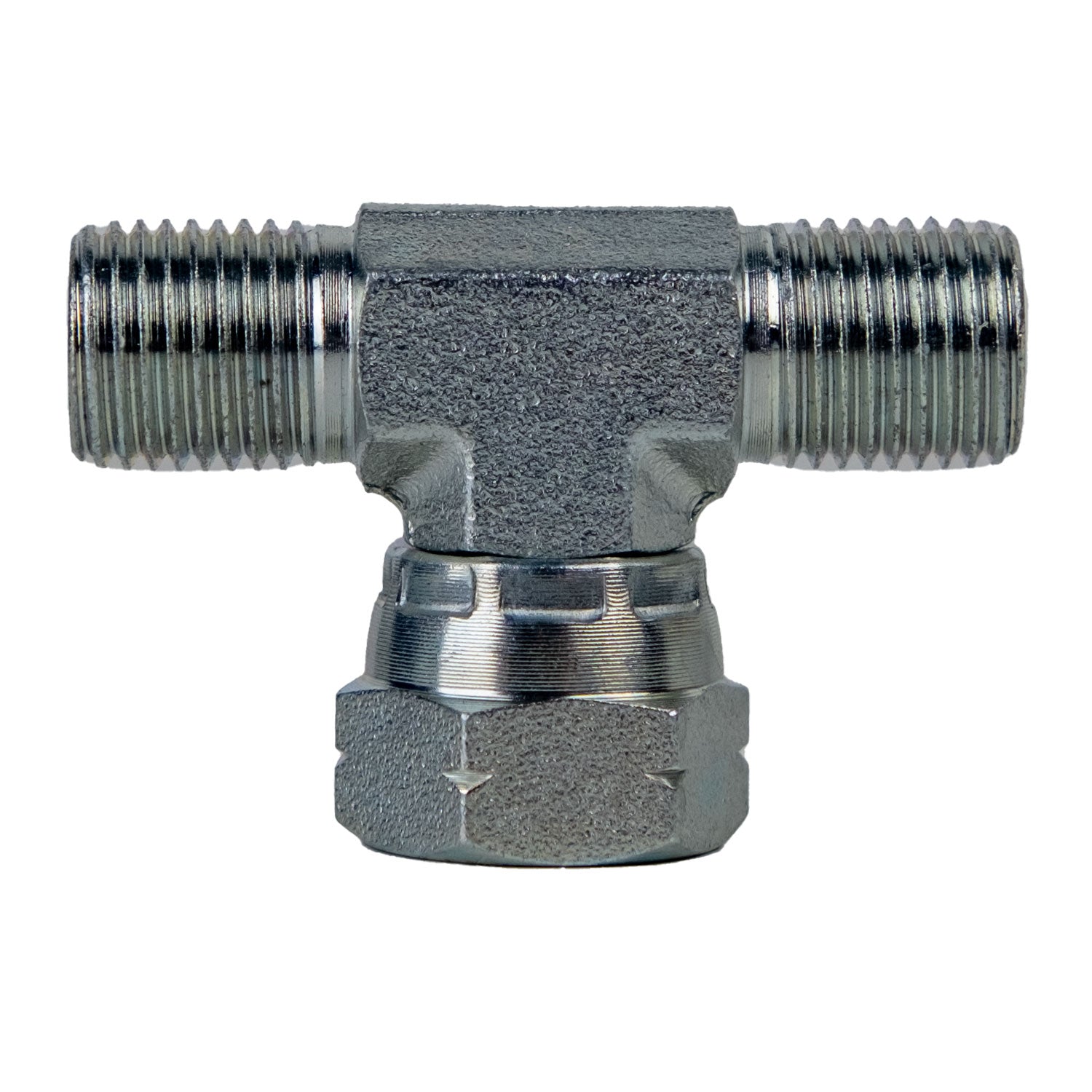 9342-16-16-16 by Midland | Hydraulic Adapter | Swivel Branch Tee | 1" Male BSPP x 1" Male BSPP x 1" Female BSPP Swivel Branch | Steel